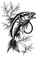 fishing hook nature scene tattoo design idea
