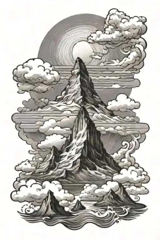 Matterhorn and sea with clouds around tattoo design idea