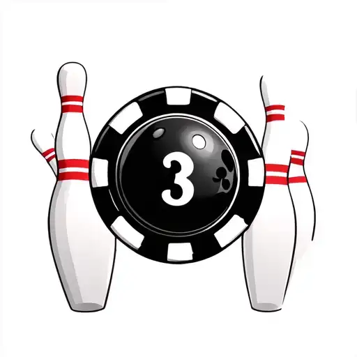 poker chip and bowling ball transforming with the arizona state outline with bowling pins in the background tattoo design idea
