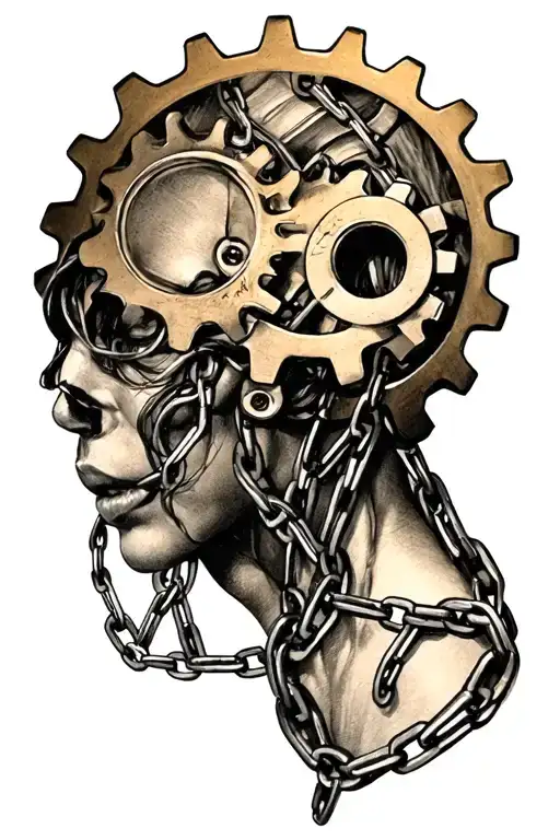 sprocket and chain infused into the human body  tattoo design idea