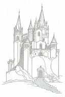 haotic gothic big castle cathedral hell curved distorted castle with blood with  roots CURVED LINES stair roots blood  tattoo design idea