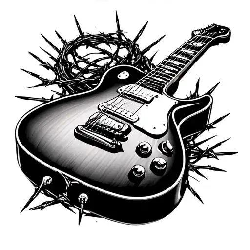 A black-grey tattoo of a guitar with barbed wire wrapped around it, reflecting the tough and gritty nature of your job as a correction officer tattoo design idea