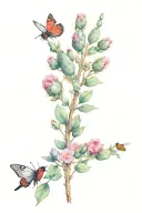 Prickly pear catcus, a cardinal, a coreopsis, a wild rose, and a honeybee tattoo design idea