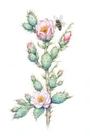 Prickly pear catcus, a cardinal, a coreopsis, a wild rose, and a honeybee tattoo design idea