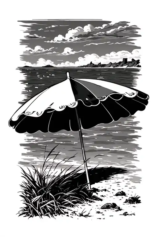 black outline of cape cod with a beach umbrella on Provincetown  tattoo design idea