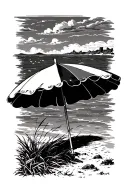 black outline of cape cod with a beach umbrella on Provincetown  tattoo design idea