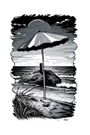 black outline of cape cod with a beach umbrella on Provincetown  tattoo design idea