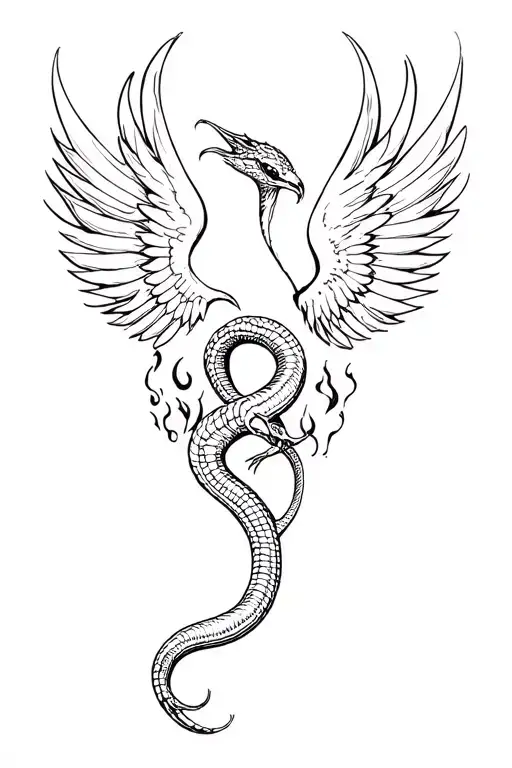 cobra with phoenix wings rising from flames tattoo design idea