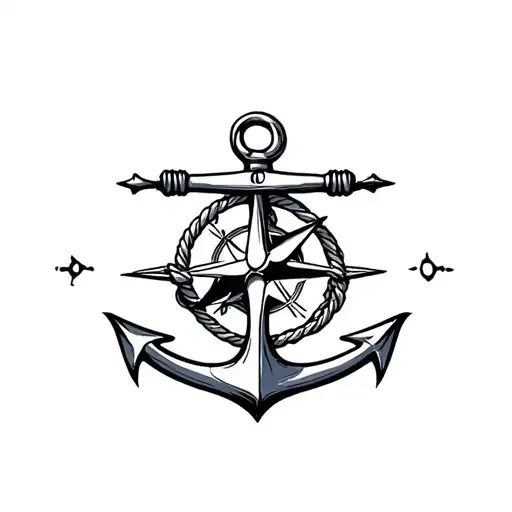 boat anchor compass rope shark  tattoo design idea