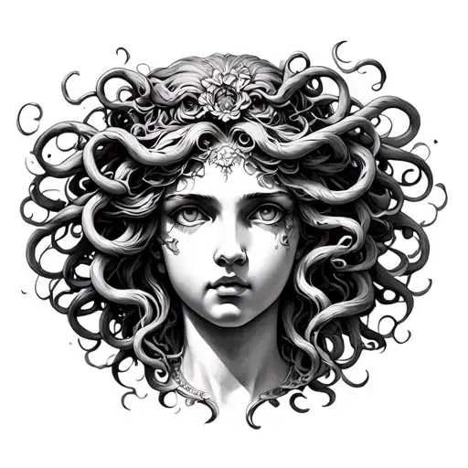 medusa aphrodite face combined thigh tattoo tattoo design idea