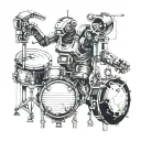 A mechanical robotic arm playing a set of drums amidst tattoo design idea