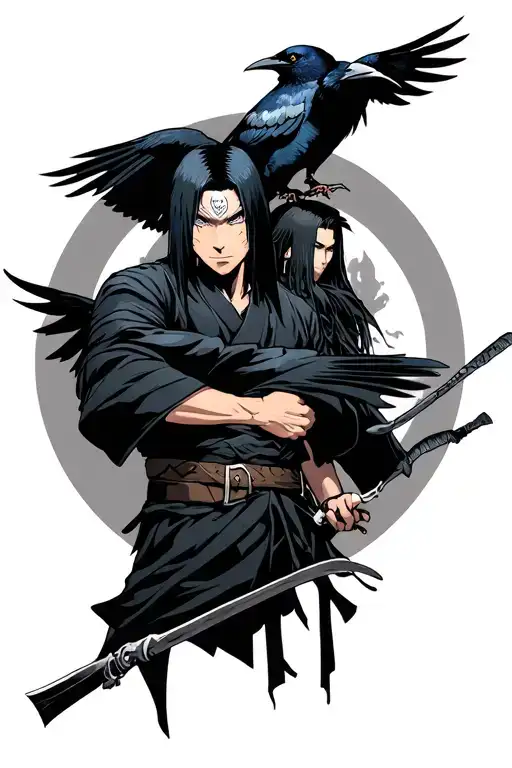 I want combination of zoro and Itachi Uchiha with crows tattoo design idea