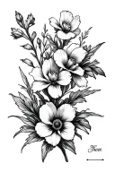 jonquil, cosmos and iris flowers line drawing tattoo design idea