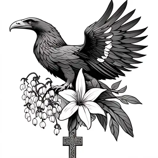 cross lily of the valley eagle Native American traditional floral tattoo design idea