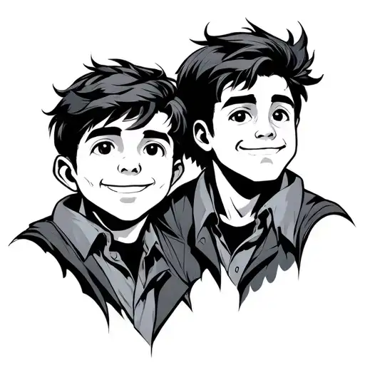 2 brothers in cartoon character tattoo design idea