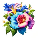 roses, lilies, asters, morning glory tattoo design idea