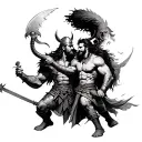 Persian warrior and powerful Viking fighting together  tattoo design idea