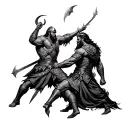 Persian warrior and powerful Viking fighting together  tattoo design idea