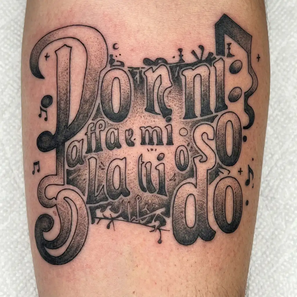 "do re mi fa so la ti do" Design a red and black half-sleeve tattoo for the right arm that blends software engineering with music. tattoo design idea