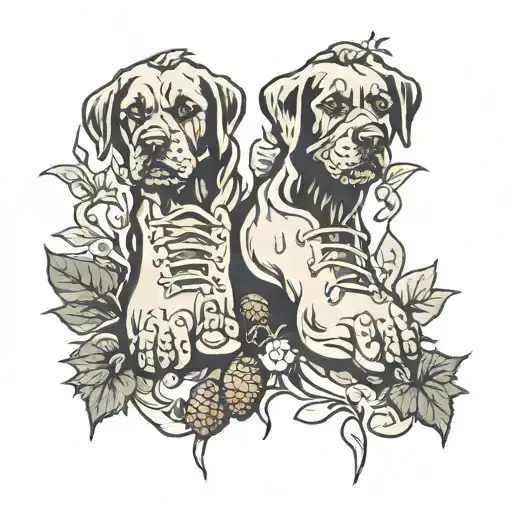 dog feets Made Of acorn tattoo design idea