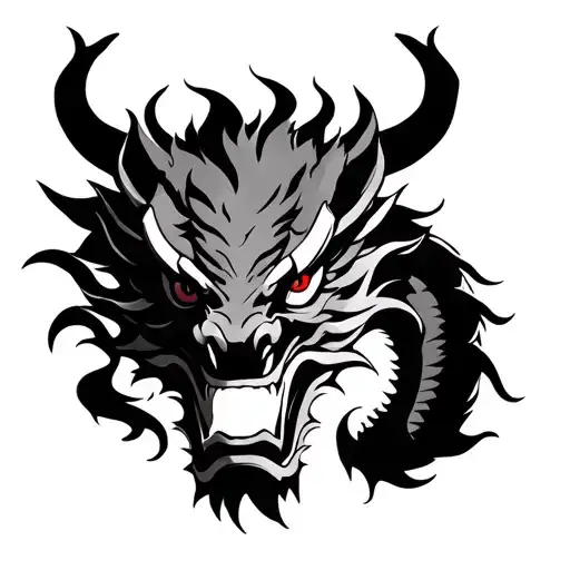 Japanese Dragon And Oni Mask tattoo design idea