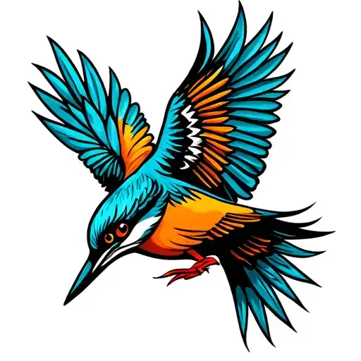 Simple line art design with kingfisher and tribal elelemnts with the tribal all done with a tech flair. No colour. Line  tattoo design idea