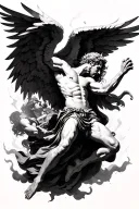 angel fighting against lucifer falling. with feathered wings tattoo design idea