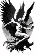 angel fighting against lucifer falling. with feathered wings tattoo design idea