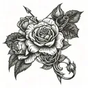 A cosmic design combining the Cancer and Sagittarius zodiac symbols intertwined with a delicate rose and narcissus flower tattoo design idea