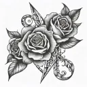 A cosmic design combining the Cancer and Sagittarius zodiac symbols intertwined with a delicate rose and narcissus flower tattoo design idea