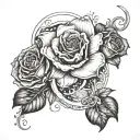 A cosmic design combining the Cancer and Sagittarius zodiac symbols intertwined with a delicate rose and narcissus flower tattoo design idea