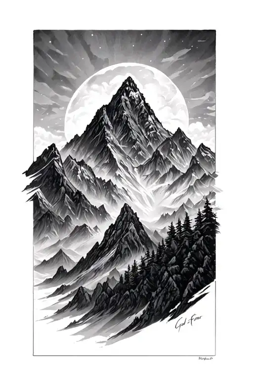god fear mountain peak tattoo design idea