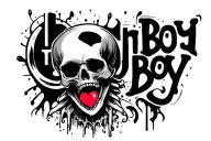 "Ghost boy" skull with a heart in the mouth open tattoo design idea