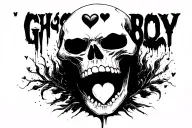 "Ghost boy" skull with a heart in the mouth open tattoo design idea