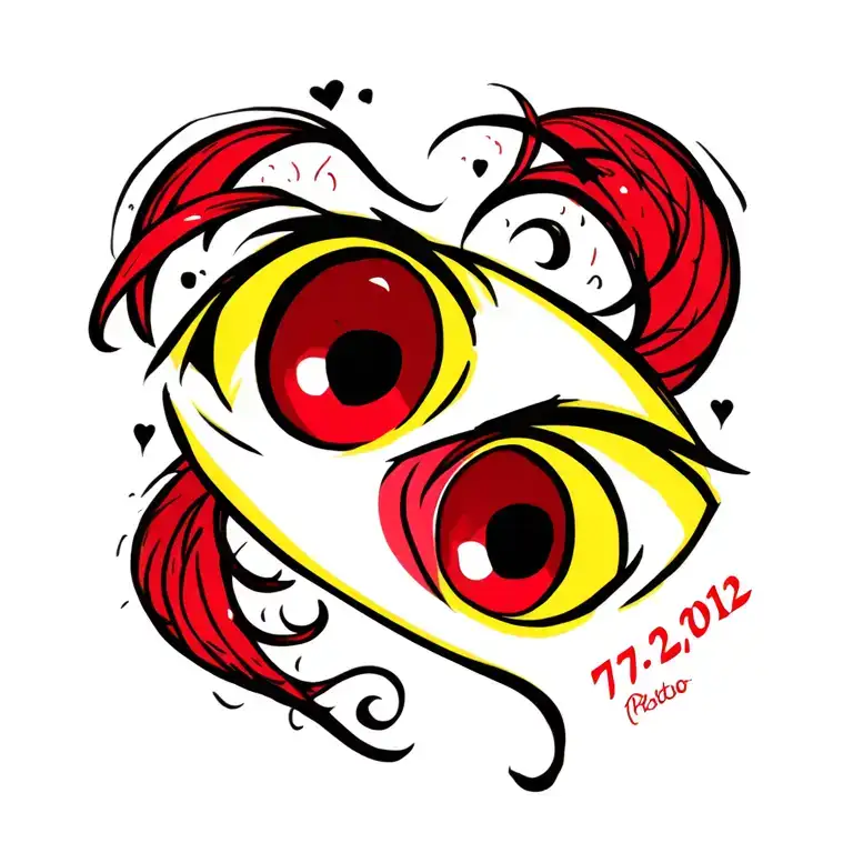 "Heart eyes emoji" in the traditional yellow and red colors. Within the emoji incorporate the date 7-7-2012 tattoo design idea