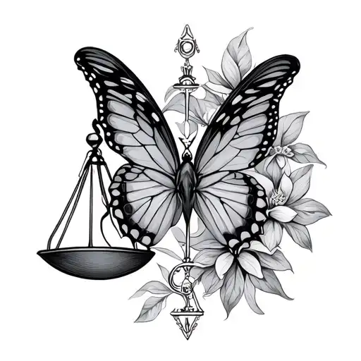 butterfly and libra zodiac sign tattoo design idea