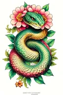 two headed snake with flowers  tattoo design idea