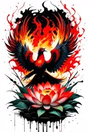 fiery phoenix flying emerging from lotus flowers tattoo design idea