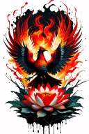 fiery phoenix flying emerging from lotus flowers tattoo design idea