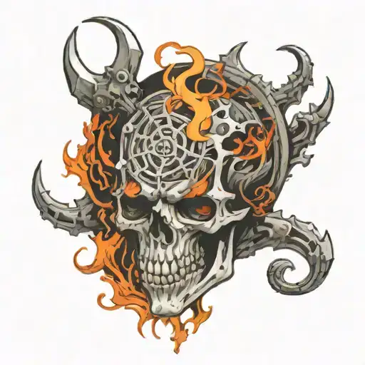 chaos, hell, bones, metal tattoo design idea