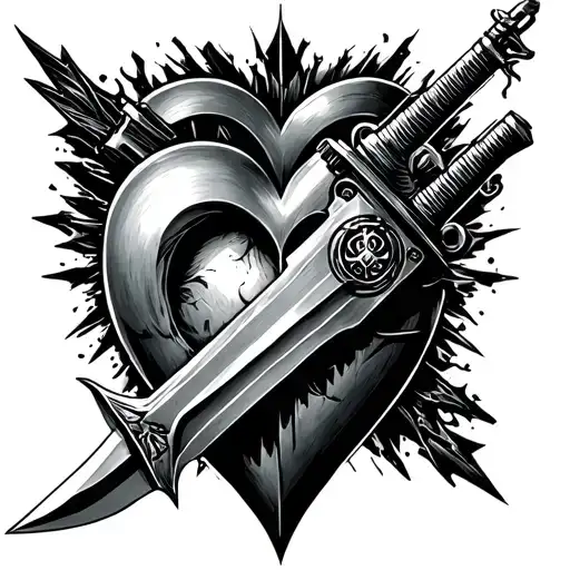 dagger through heart metal gear solid themed tattoo design idea