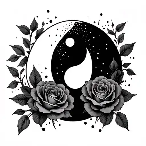 yingyang outline with roses instead of dots  tattoo design idea