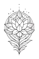 thick linework on forarm full cover up lotus flower from circles and triangles with lines and stairs and vines and dots  tattoo design idea