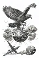 icarus falling from the sun, but instead of the sun its the earth with a plane coming out of the earth tattoo design idea