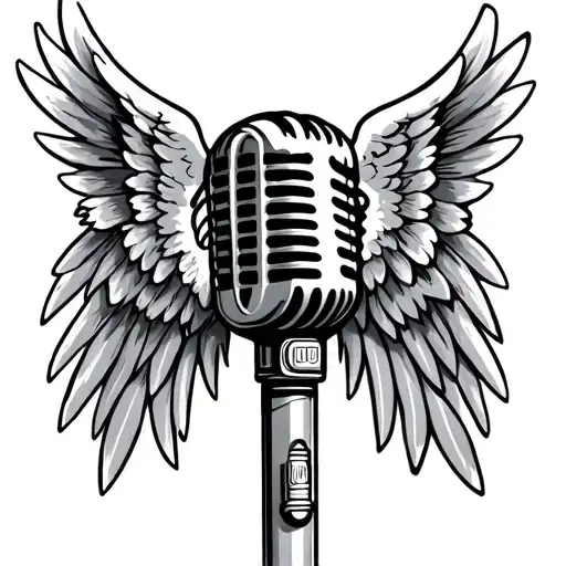 microphone with angel wings tattoo design idea