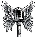 microphone with angel wings tattoo design idea