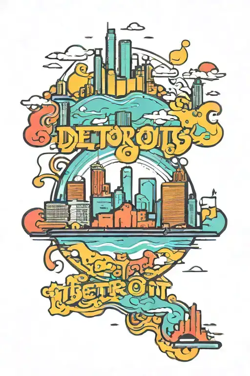detroit city skyline 7mile sign tattoo design idea