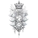 Create a sketch of a half sleeve tattoo. Above the word should be a crown and clouds below should be a Roman clock, plan tattoo design idea