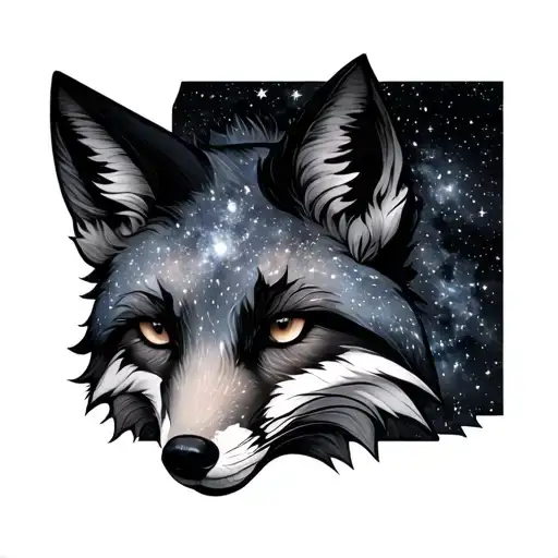 Gemini fox galaxy filled with stars tattoo design idea