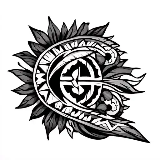 full arm sleeve tattoo that is from the elbow up mexican aztec tribal and from the elbow down puerto rican taino tribal  tattoo design idea